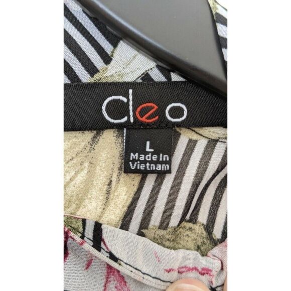 Cleo Striped Floral Sheer Sleeveless Lightweight Keyhole Top Size Large - Picture 5 of 6